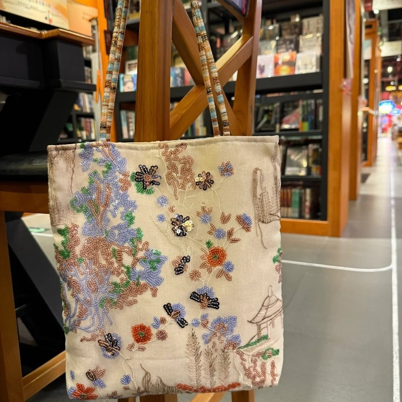 Women Bags 2026 Trends - 2026年新作中国風刺繍キャンバストートバッグ大容量シングルショルダー通勤ハンドバッグショッピングバッグ女性用