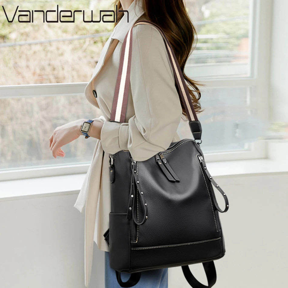 デラックスブランドのソフトレザーバックパック,防水,プレッピ - Women Bags Branded のレビューと価格